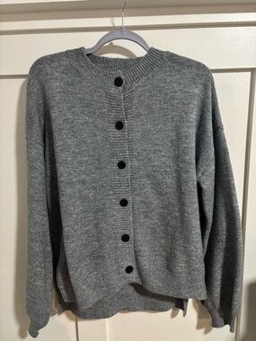 Classic Gray Button-Up Knit Cardigan